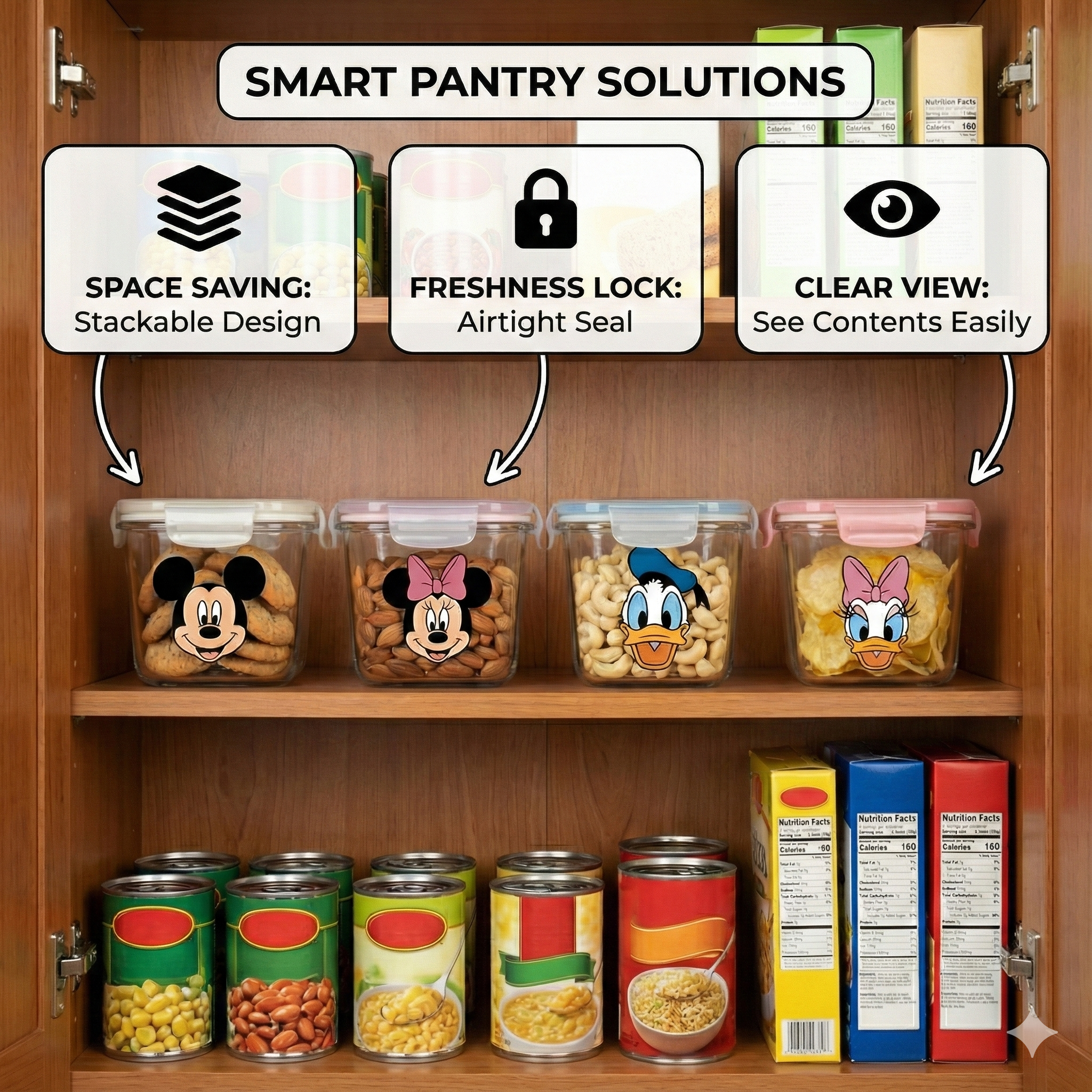 Mickey & Friends Glass Jars – Compact &amp; Stackable