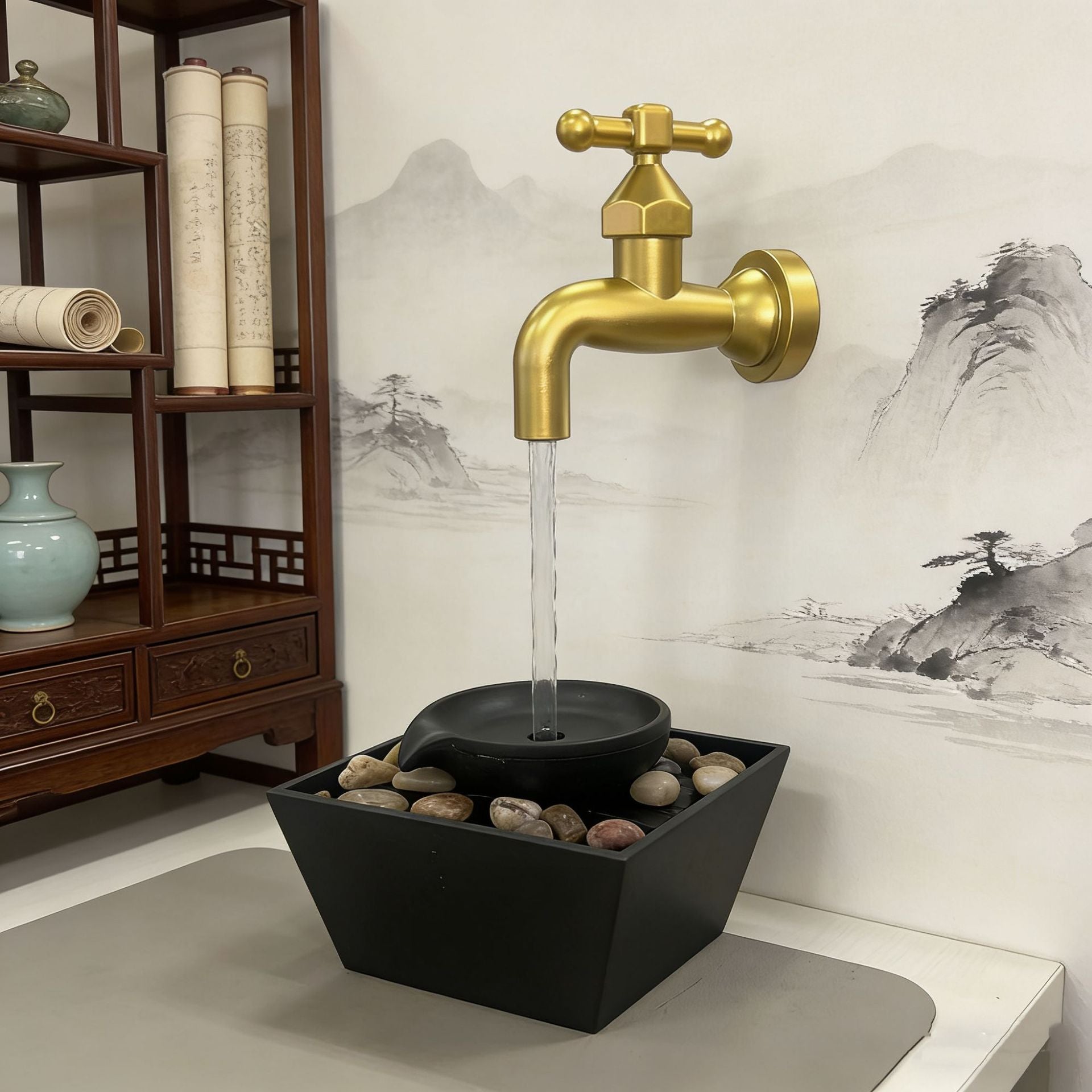 Golden Faucet Fountain – Calming Water Flow