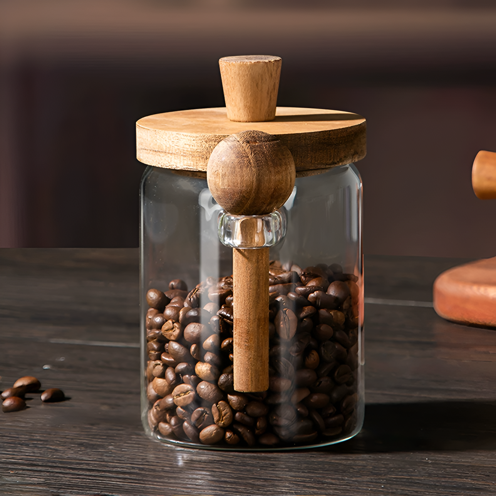 Glass Jar With Wooden Spoon(600 ML) – Keeps freshness locked in