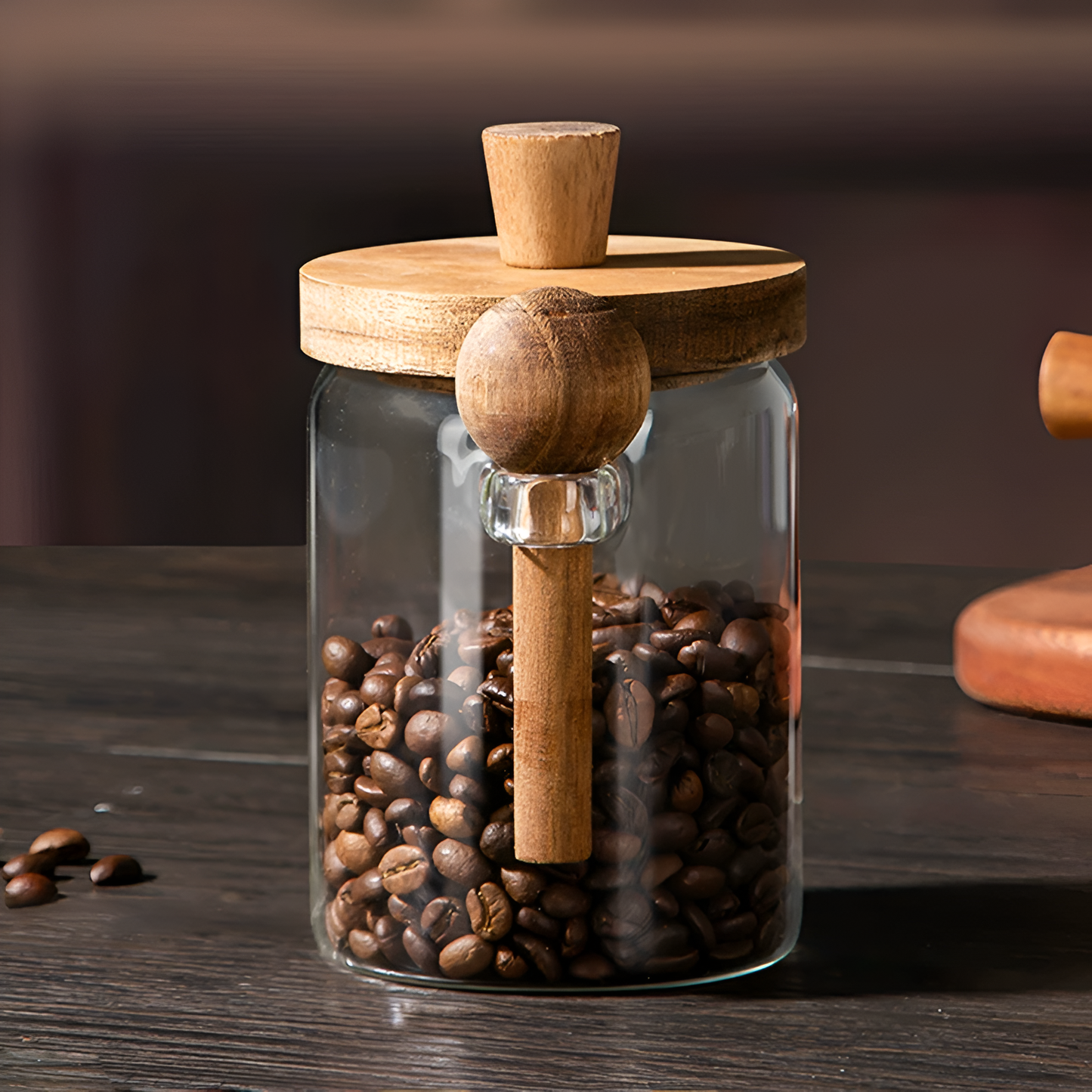 Glass Jar With Wooden Spoon(600 ML)