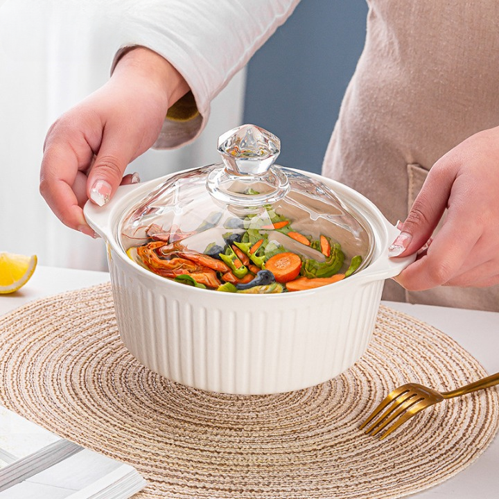 Double Handled Glass Ceramic Bowl – Spacious serving capacity
