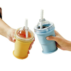 Folding Silicone Ice Cup with Straw