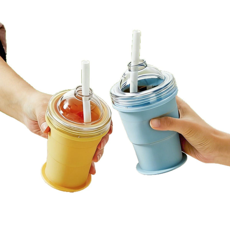 Folding Silicone Ice Cup with Straw