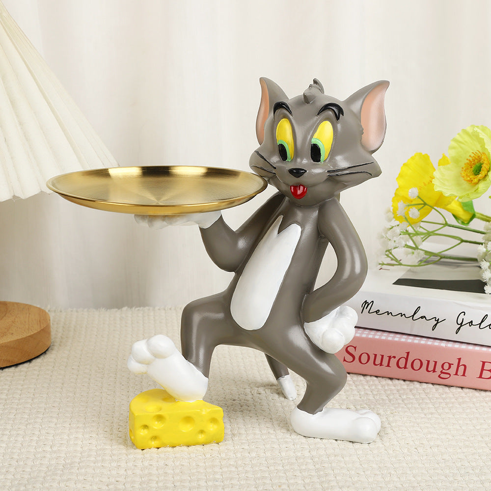 Tom Cat Figure with Gold Tray – Charming Cartoon Character