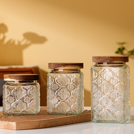 Wooden Lid Glass Storage Jar