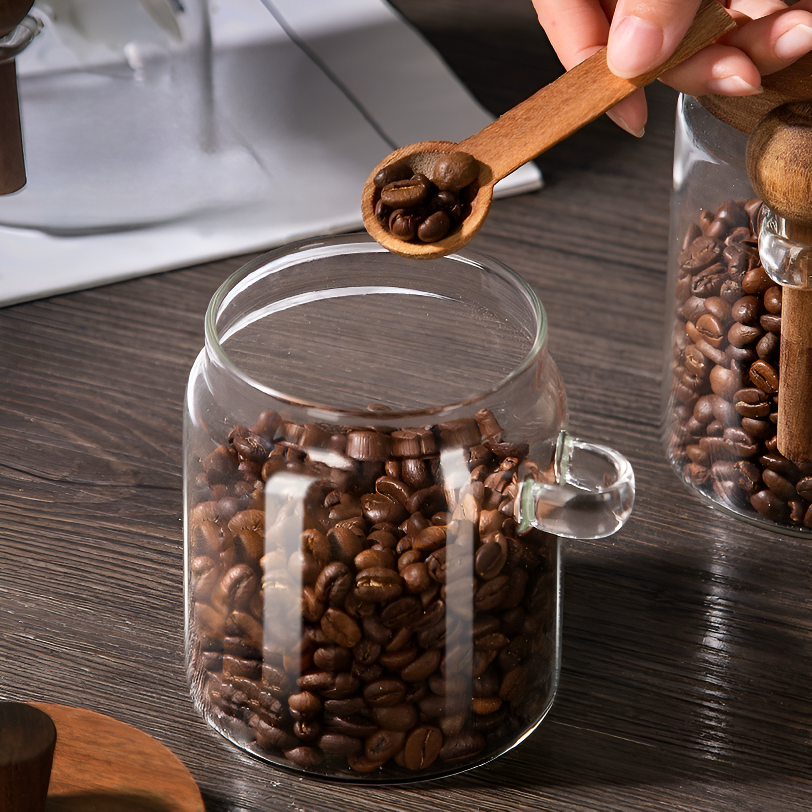 Glass Jar With Wooden Spoon(600 ML) – Convenient wide mouth
