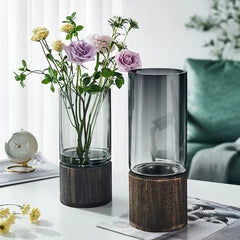 Wooden Base Glass Vase