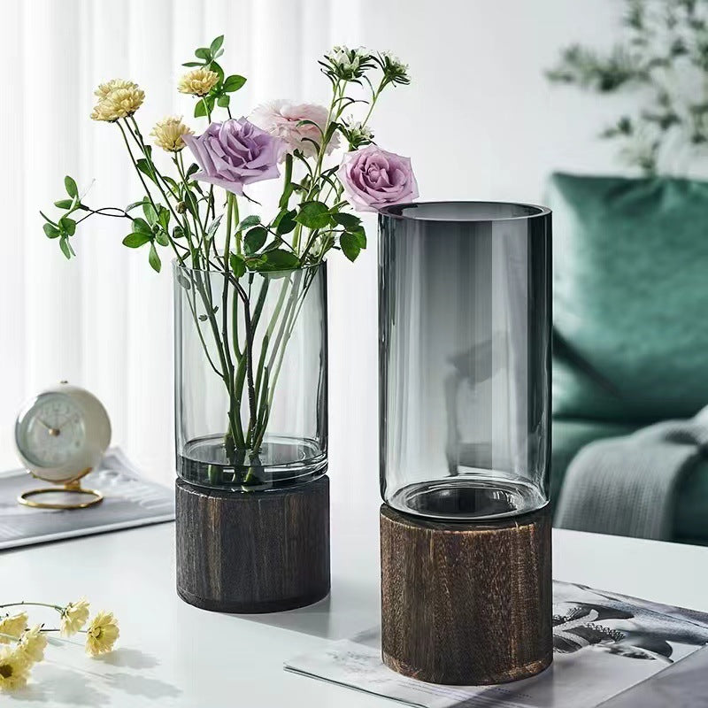 Wooden Base Glass Vase