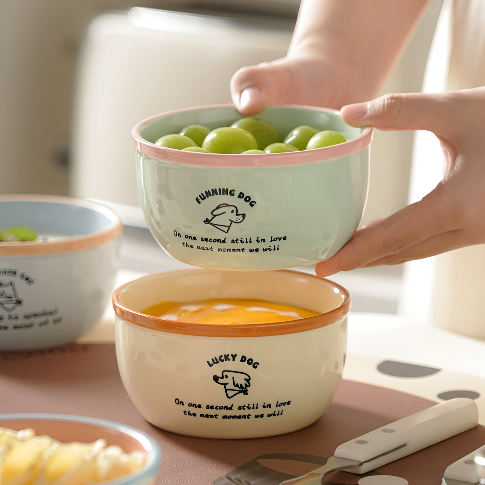 Cartoon Ceramic Bowl Set – Charming Pastel Colors