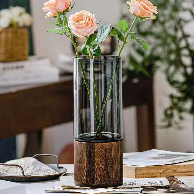 Wooden Base Glass Vase