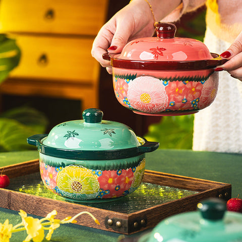 Floral Ceramic Steaming Casserole