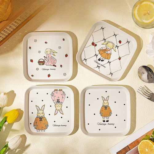 Vintage Bunny Square Plates