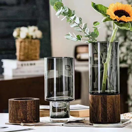 Wooden Base Glass Vase