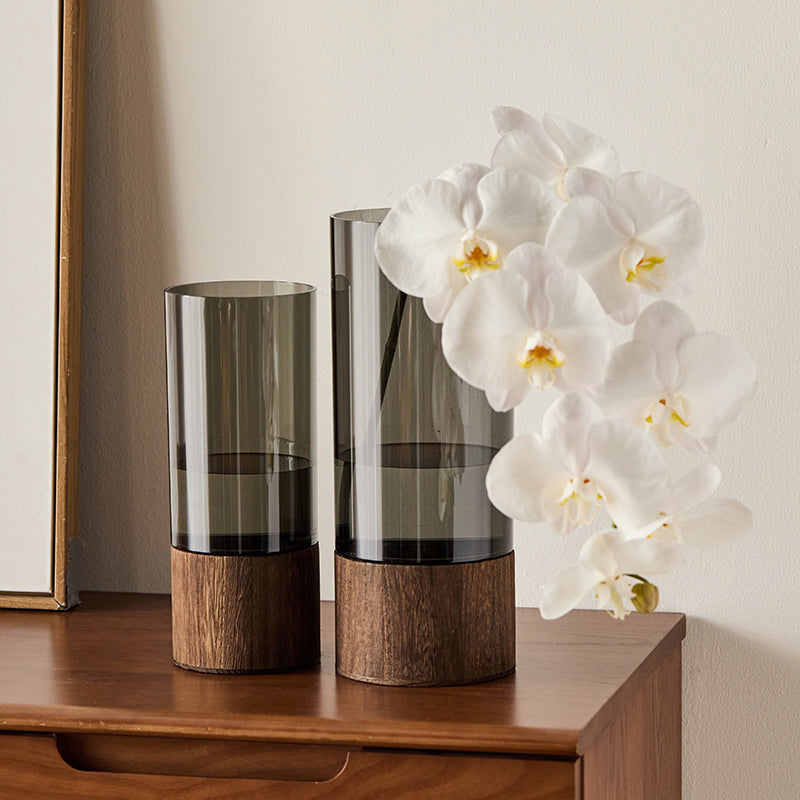 Wooden Base Glass Vase