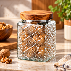 Wooden Lid Glass Storage Jar