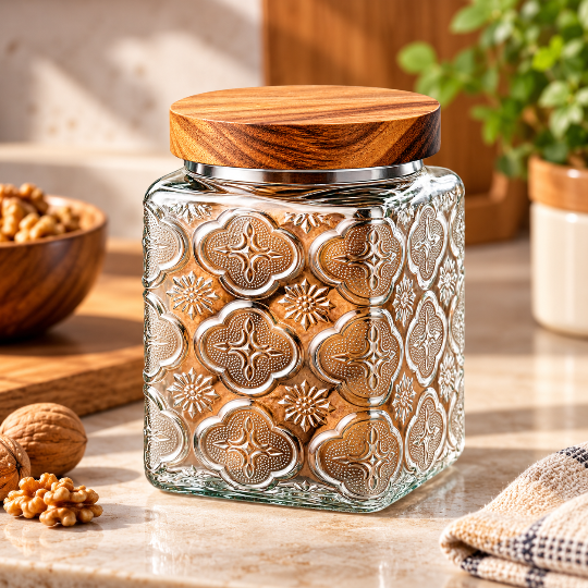 Wooden Lid Glass Storage Jar