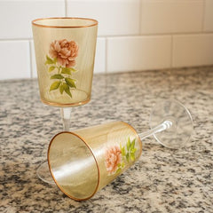 Floral Striped Wine Glass