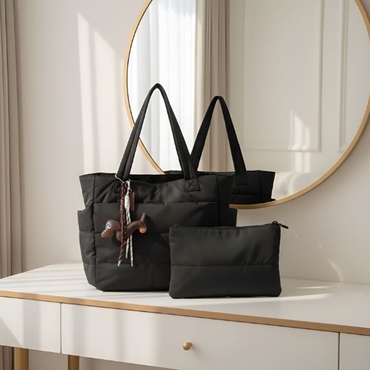 Puffy Tote Bag With Pouch