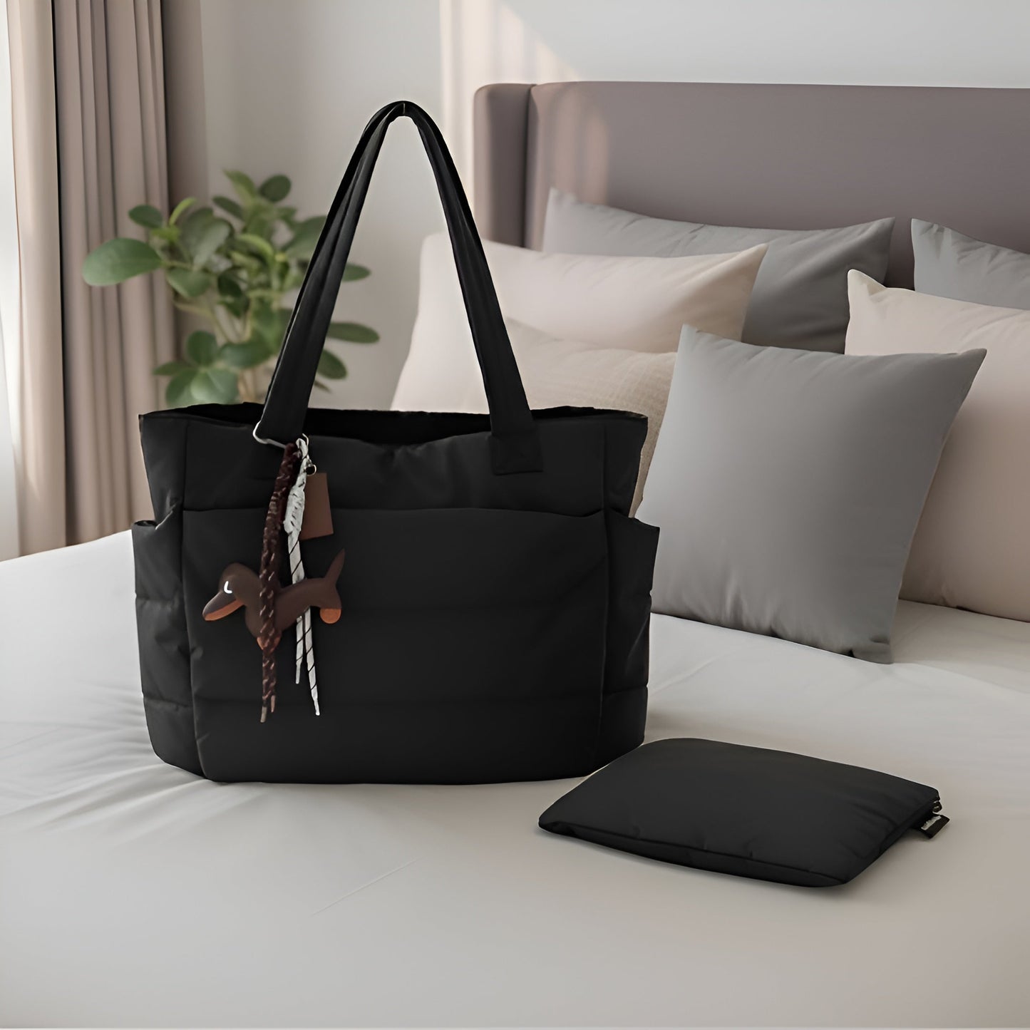 Puffy Tote Bag With Pouch