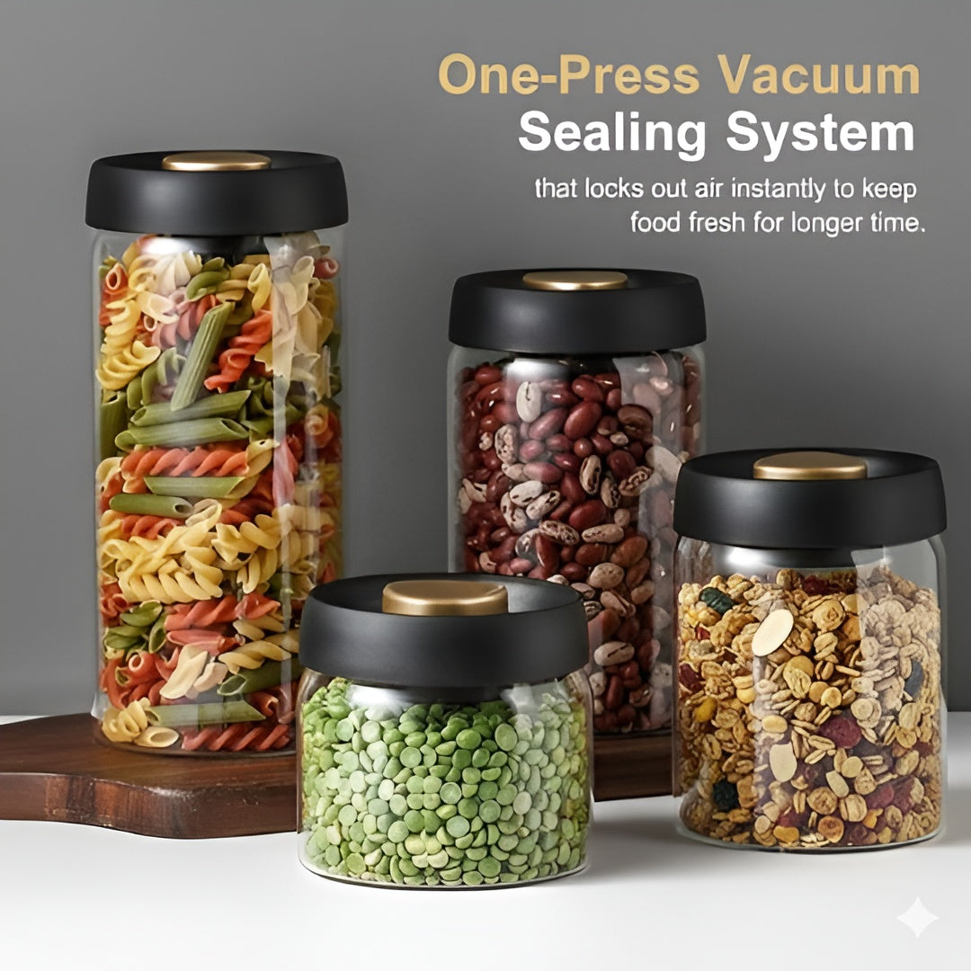 Vacuum Press Storage Jars – Easy Push-Button Lid Design
