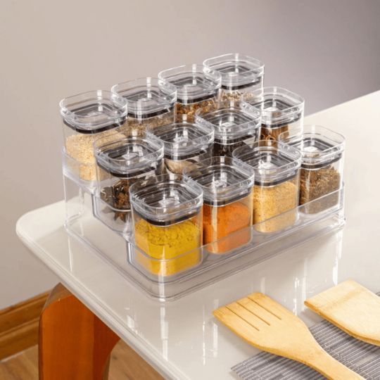 Spice Containers With Display Rack – 3-Tier Space-Saving Design