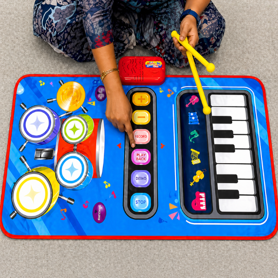 2-in-1 Kids Piano and Drum Play Mat – Adjustable Volume Control
