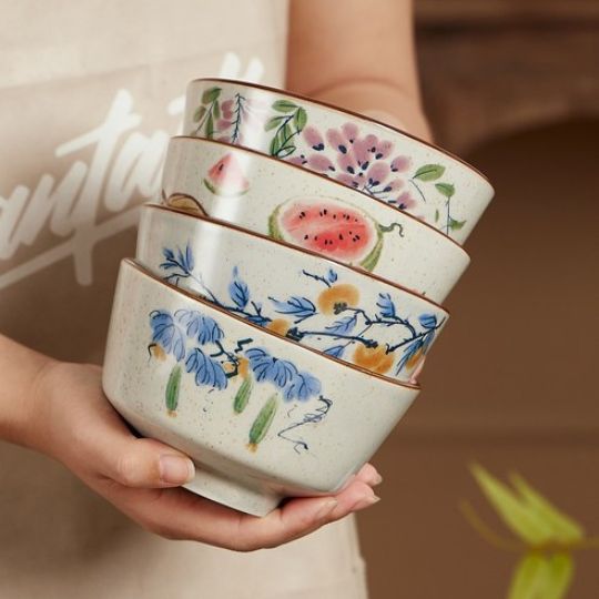 Vintage Ceramic Bowls – Hand-Painted Fruit Design