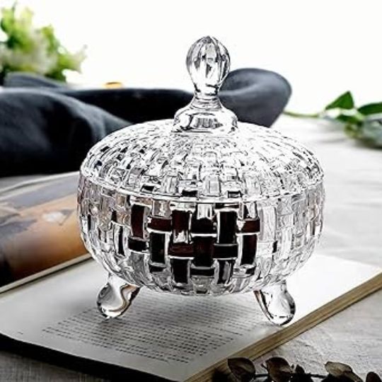 Crystal Glass Storage Jar With Lid – Decorative Home Accent