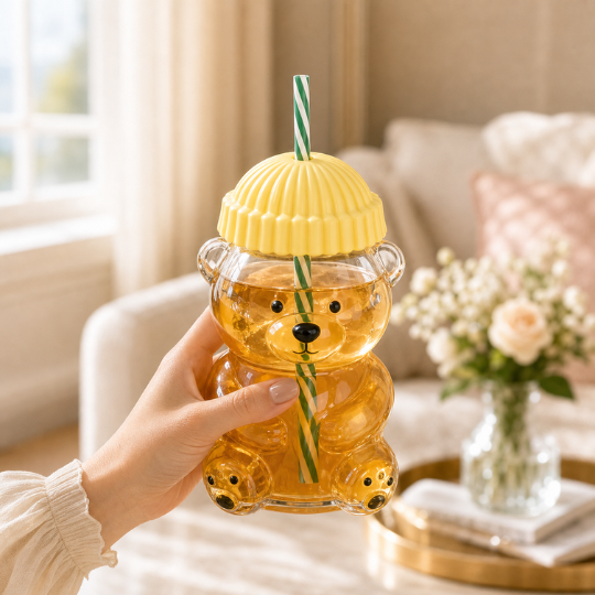Bear Glass Cup - Honey Yellow