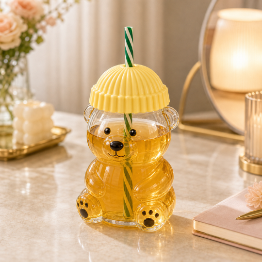 Bear Glass Cup - Honey Yellow