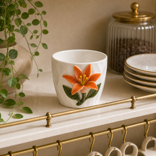 Ceramic Orange Lily Cup