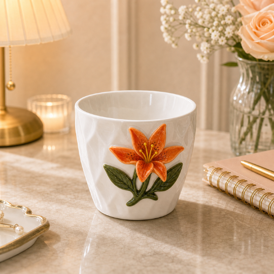 Ceramic Orange Lily Cup