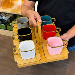 Luxury Teacup Set with Wooden Tray