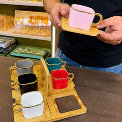 Luxury Teacup Set with Wooden Tray
