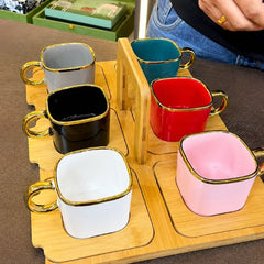 Luxury Teacup Set with Wooden Tray
