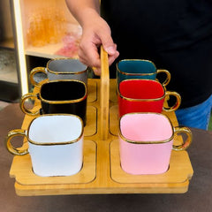 Luxury Teacup Set with Wooden Tray