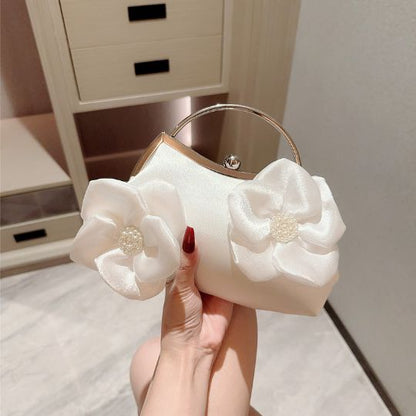 Pearl Flower Satin Clutch