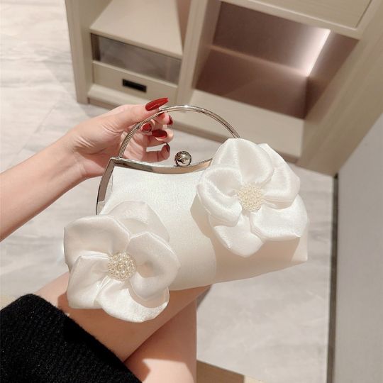 Pearl Flower Satin Clutch
