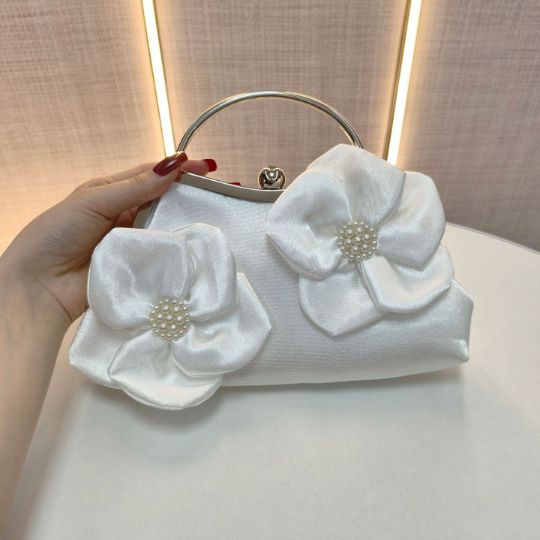 Pearl Flower Satin Clutch