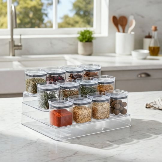 Spice Containers With Display Rack – Clear Transparent Containers