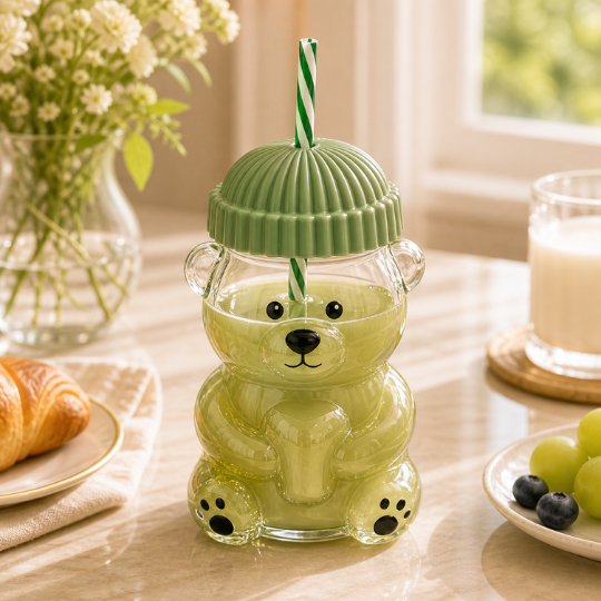 Bear Glass Cup - Sage Green