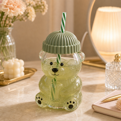 Bear Glass Cup - Sage Green