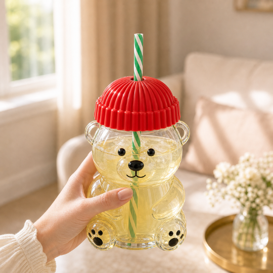 Bear Glass Cup - Red