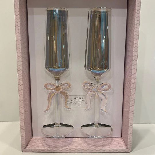 Pink Bow Glass Flutes