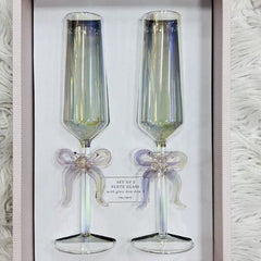 Pink Bow Glass Flutes