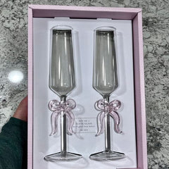 Pink Bow Glass Flutes