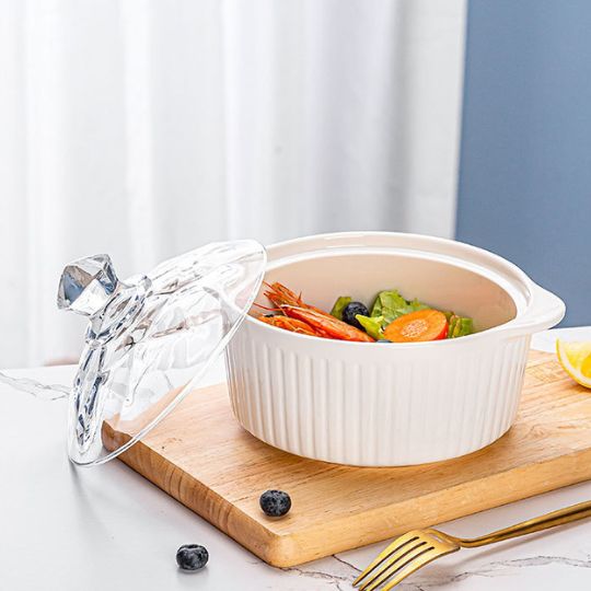 Double Handled Glass Ceramic Bowl – Heat-resistant build