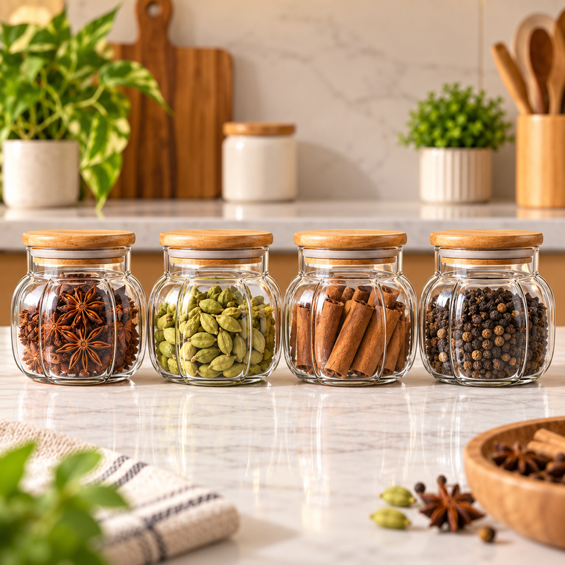 Wooden Lid Glass Storage Jar
