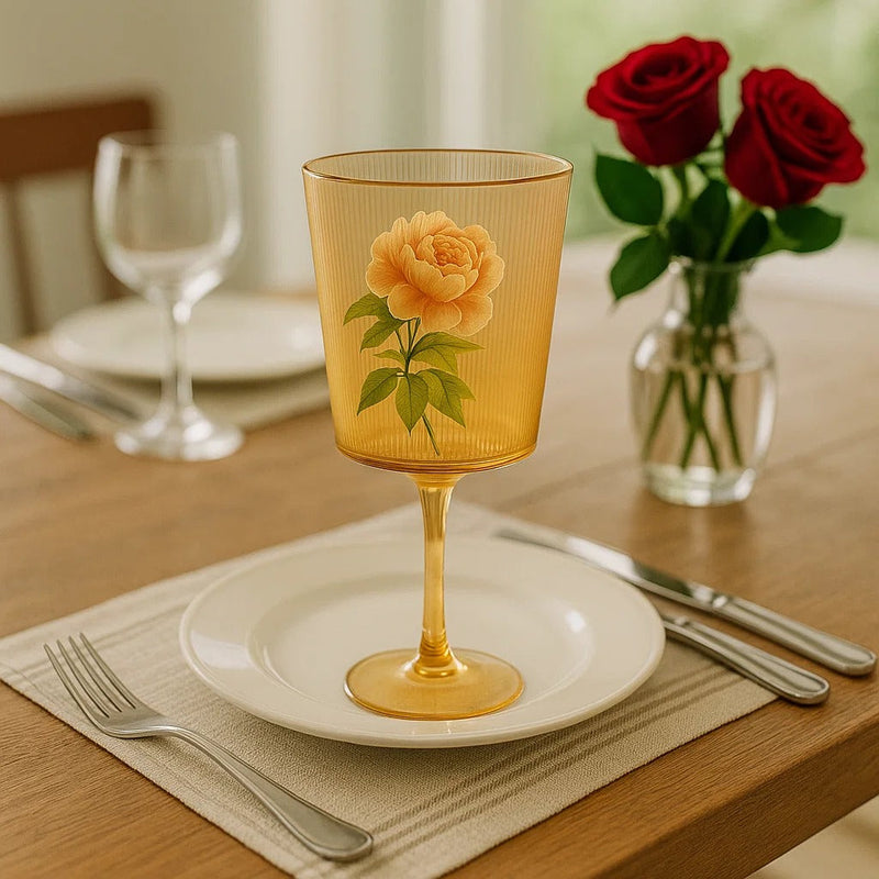 Floral Striped Wine Glass