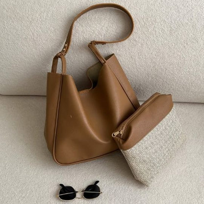 Leather Tote Bag With Pouch